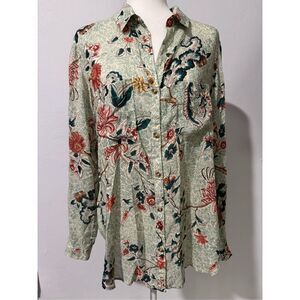 Pilcro green floral long sleeve top M